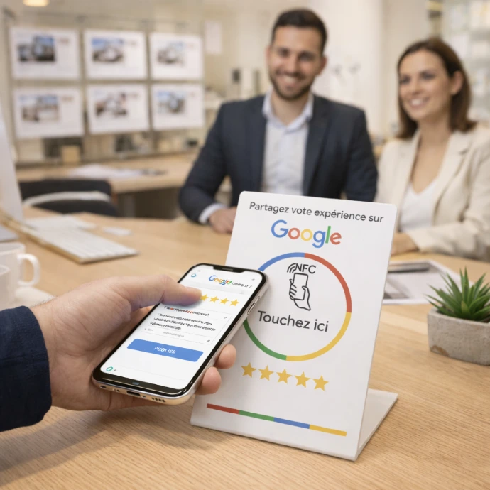 Support avis Google STICK ONE acrylique pour récolter des avis Google sans contact lyxium